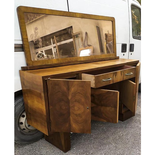 Brown Italian Art Deco Credenza with Walnut Veneered Mirror For Sale - Image 8 of 9