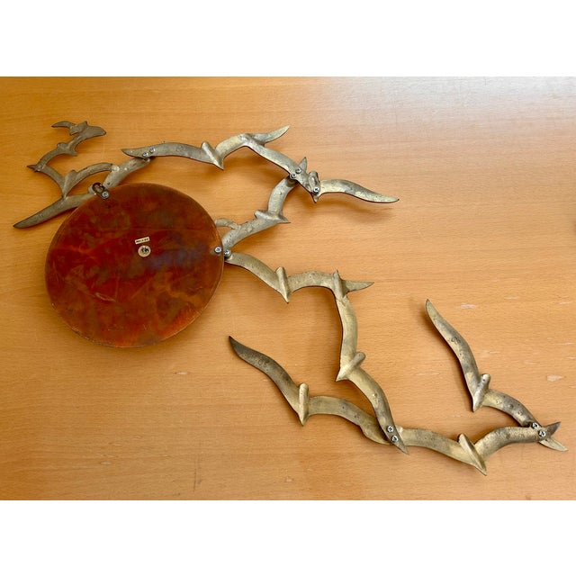 Metal Bijan Style Birds in Flight 70's Brutalist Brass and Copper Sun Wall Sculpture For Sale - Image 7 of 11