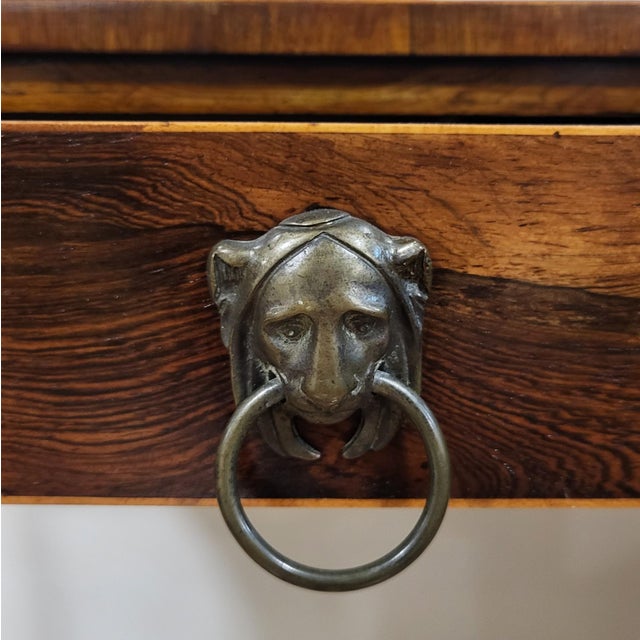 19th C English Regency Rosewood Leather Top & Bronze Gallery Lady's Writing Desk For Sale - Image 15 of 18