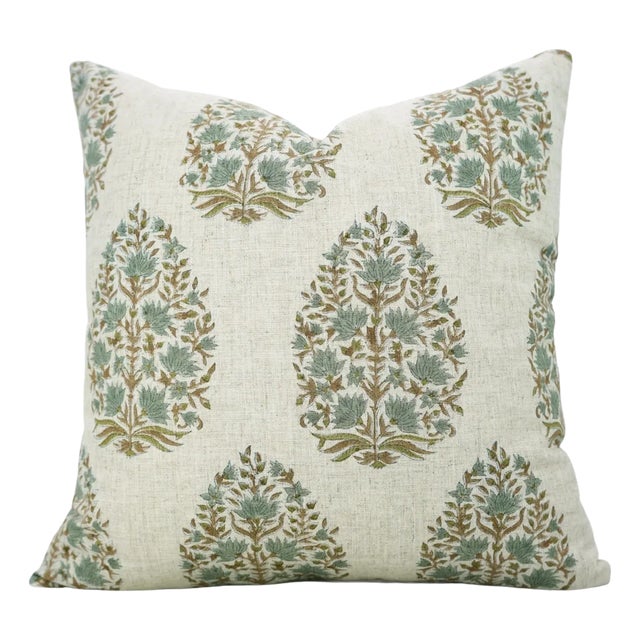Fabdivine Artisan Block Print Throw Pillow Cover 14x14 Inch Viscose Linen-Kumud For Sale