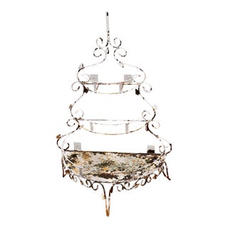 Antique Wrought Iron 3 Tiered Plant Stand For Sale