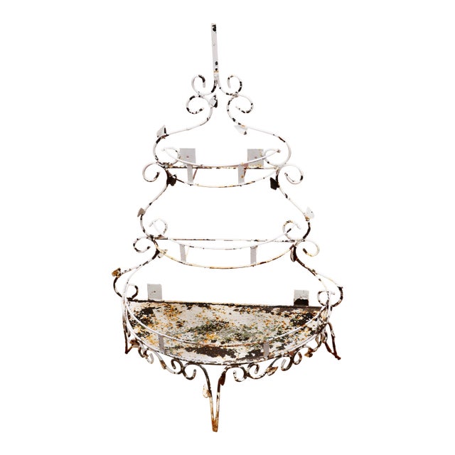 Antique Wrought Iron 3 Tiered Plant Stand For Sale