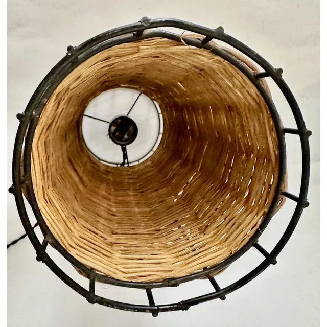 Paul Mayen Habitat Style Black Wire & Woven Rattan Lamp, 1960s For Sale - Image 9 of 13