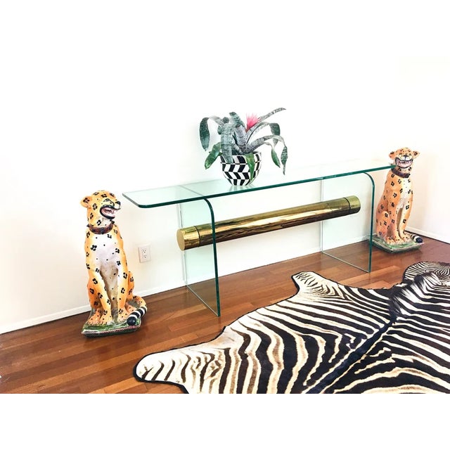 Vintage 1970s Pace Glass Console Table With Suspended Brass Beam Mid Century Modern For Sale - Image 10 of 11