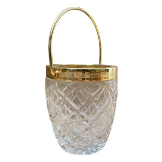 Art Deco Ice Bucket in Molded Crystal and Gilt Brass, 1920 For Sale