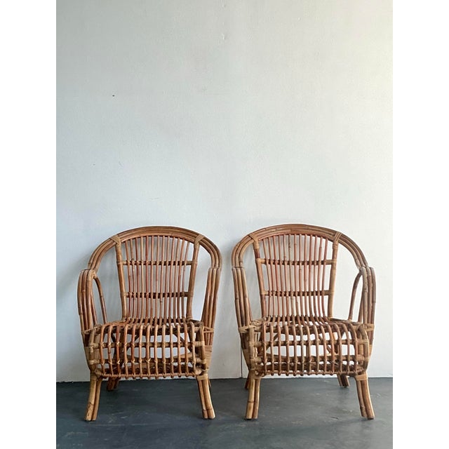Tan Vintage Boho Bent Rattan Lounge Chairs - A Pair For Sale - Image 8 of 12