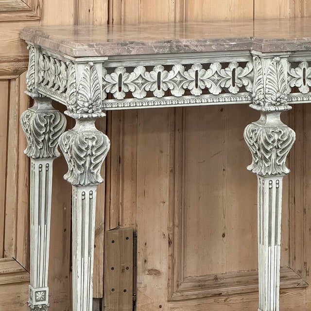 Grand Neoclassical Italian Painted and Carved Wood Console With Marble Top ~ Louis XVI Style For Sale In Dallas - Image 6 of 18