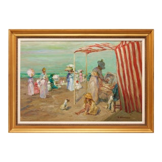 Mid 20th Century Jacques Deveau Beach Scene Painting For Sale