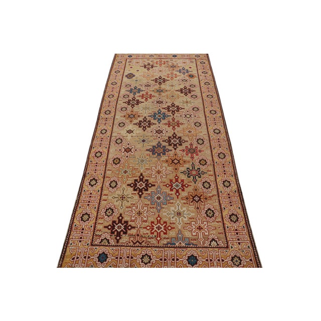 Late 18th Century Antique Kuba Geometric Beige and Golden-Yellow Wool Runner For Sale - Image 5 of 7