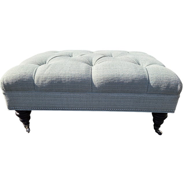 French 1990s Ethan Allen Anton Chesterfield Style Ottoman Bench Hobb Nail Foot Stool For Sale - Image 3 of 15