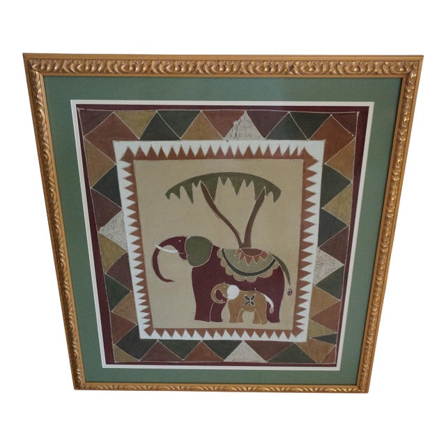 Vintage Zambian Batik Textile Artwork in Custom Gilt Frame For Sale