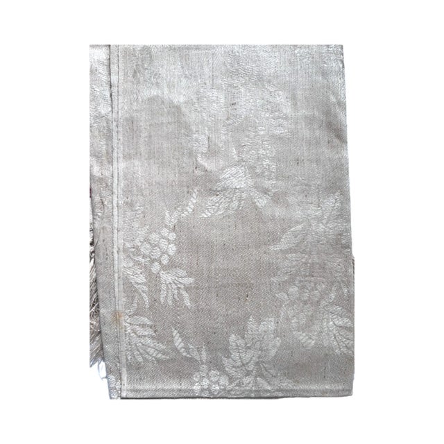 Textile Victorian Turkey Red and Natural Linen Damask Fringed Table Runner Textile For Sale - Image 7 of 7