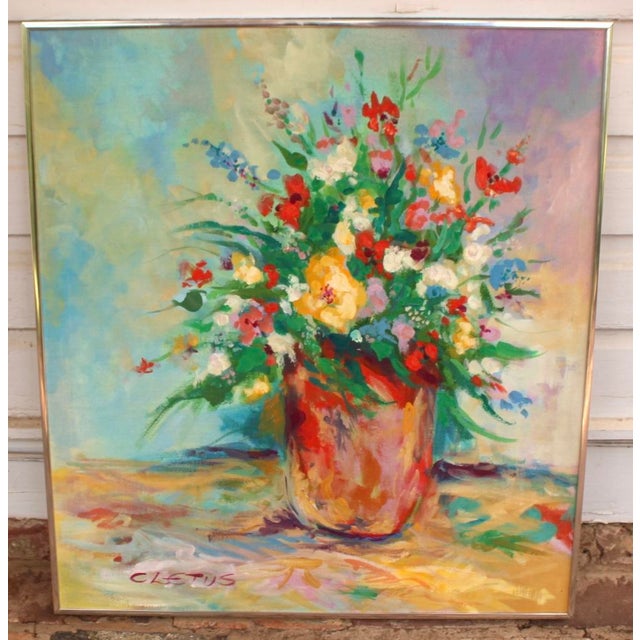 Original colorful floral still life by the beloved Texas artist, Brother Cletus Behlmann. It is in its original simple...