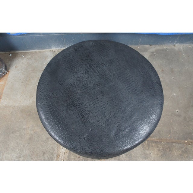 Chateau d'Ax Italian Black Faux Alligator Leather Ottoman Footstool Pouf For Sale - Image 6 of 10