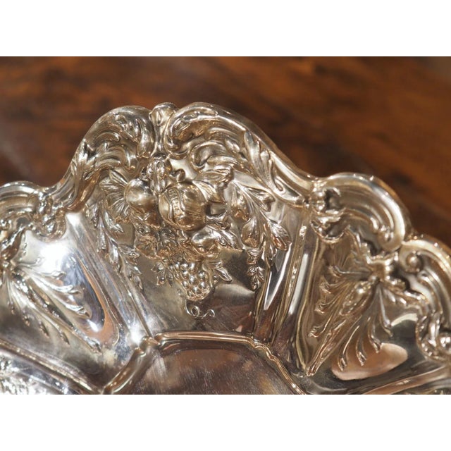 Silver Pair of Scalloped Sterling Silver Platters With Repousse Fruit Motifs For Sale - Image 8 of 13