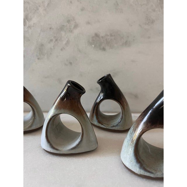 Mid-Century Modern Set of 4 Peter Pots Studio Pottery Napkin Ring Bud Vases For Sale - Image 3 of 10