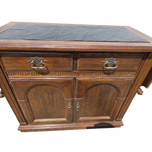 Ethan Allan Charter Oak Jacobean Sideboard Bar Console Server Liquor Cabinet For Sale - Image 10 of 18