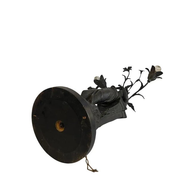 Copper Antique Antimony Table Lamp with Female Figure, Early 20th Century For Sale - Image 8 of 9