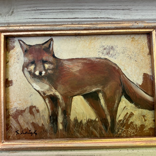 Original approx 5 x 7 painting on Masonite Overall size with vintage very distressed painted wood frame with rusted metal...