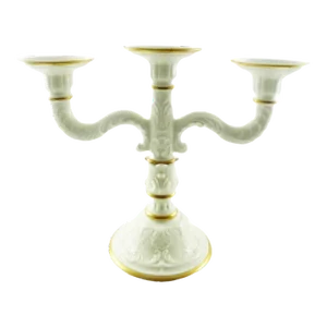 Vintage Karl Tutter Three Branch Candelabra Hutschenreuther in Cream With Gold Trim