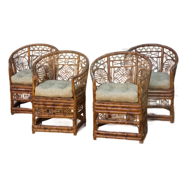 1970s Rare Set of 4 Banboo Chairs For Sale
