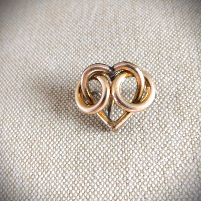 Metal Antique Gold-Filled Heart Watch Pin For Sale - Image 7 of 9