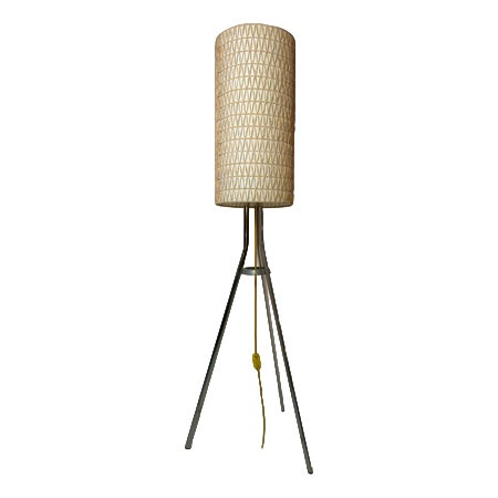 Floor Lamp with Raffia Structure Weave and Chrome Frame For Sale