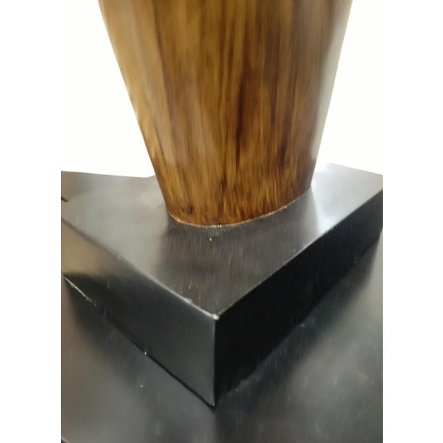 Vintage Extra Tall Organic Wood and Bone Mid Century Modern Open Oval Black Shade Table Lamps - a Pair For Sale - Image 9 of 15