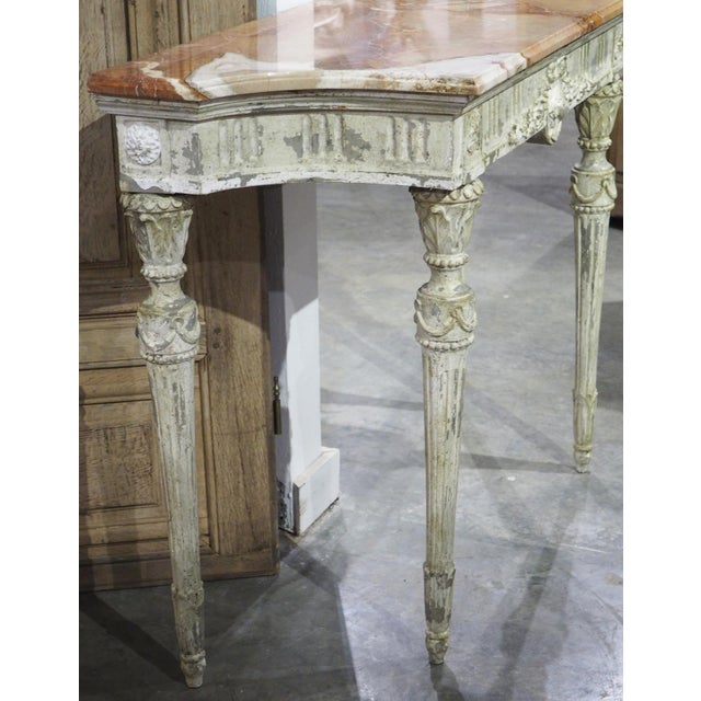 Antique French Painted Louis XVI Style Console Table With Marble Top For Sale - Image 15 of 18