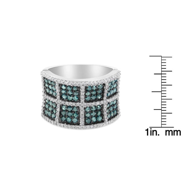 Metal 14K White Gold White and Treated Blue Diamond Cocktail Ring (1 1/2 Cttw, H-I Color, I1-I2 Clarity) - Size 7 For Sale - Image 7 of 7