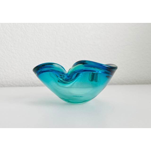 1960s 1960s Murano Style Blue Green Glass Ashtray Catchall Art Glass Bowl For Sale - Image 5 of 11