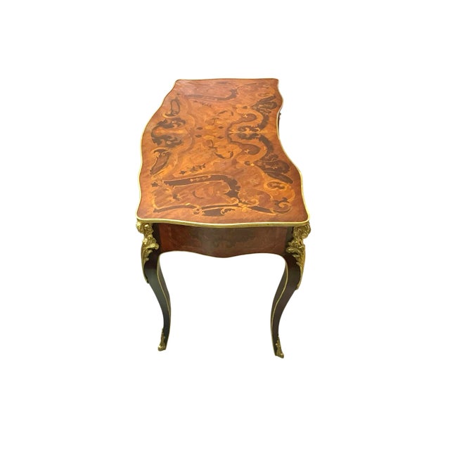 Early 20th Century Early 20th Century Desk French Style Floral Design Writing Table Kidney Shape Antique Classic Decor For Sale - Image 5 of 9