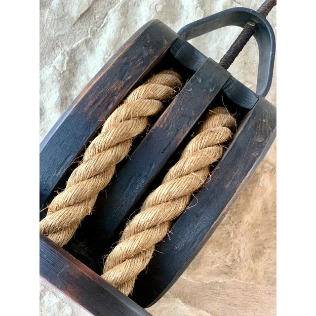 Vintage Double Wooden Pulley Block & Tackle Nautical, Marine, Coastal Steampunk Table Lamp For Sale - Image 12 of 12