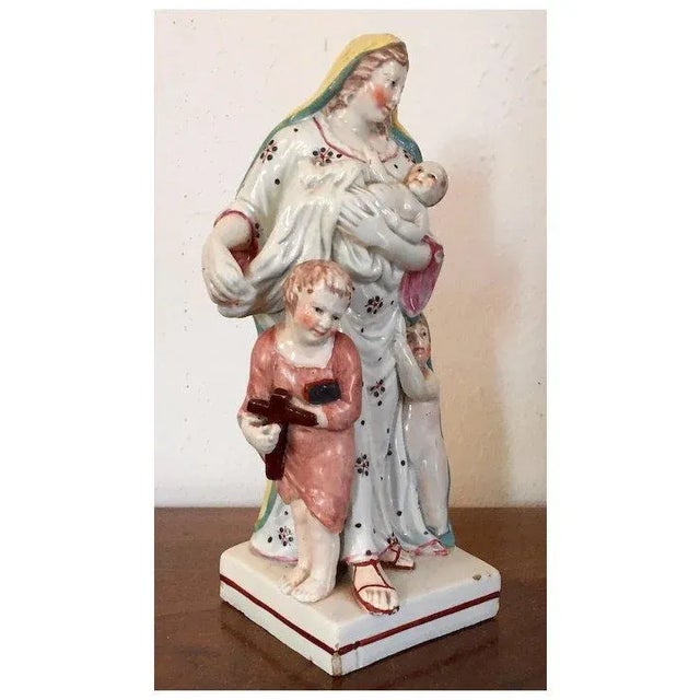 Antique Early 19th Century English Georgian Staffordshire Pearlware Figure of Faith With Two Children and a Baby 1800 For Sale - Image 9 of 11