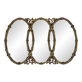 Large Vintage Bassett Hollywood Regency Triple Oval Gilt Triptych Mirror For Sale