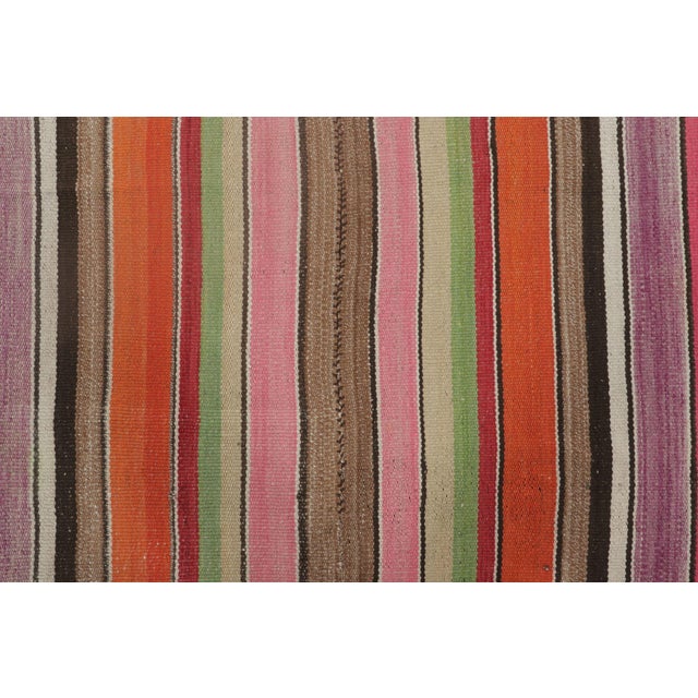 Traditional Vintage Frazada Square Kilim in Vibrant Polychrome Striped Pattern - Rug & Kilim For Sale - Image 3 of 7