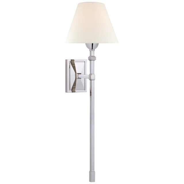 Jane Large Single Tail Sconce in Polished Nickel with Linen Shade Designer: Alexa Hampton Height: 25.5" Extension: 8.5"...
