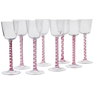 Pulegoso Murano Glass with Twisted Ruby ​​shank from Cenedese, 1950s, Set of 8 For Sale