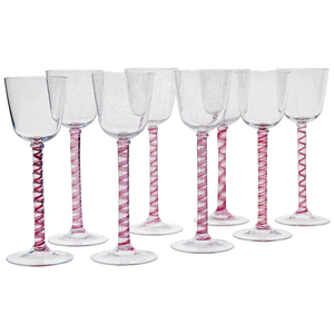 Pulegoso Murano Glass with Twisted Ruby ​​shank from Cenedese, 1950s, Set of 8
