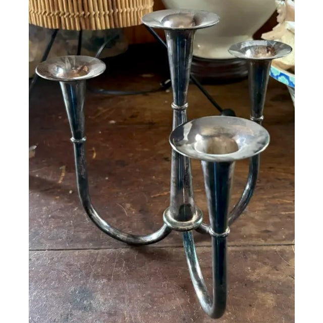 Mid 20th Century Mid Century 4 Arm Silver Plate Bauhaus Candle Holder - Attributed to William Wagenfeld for WMF For Sale - Image 5 of 7