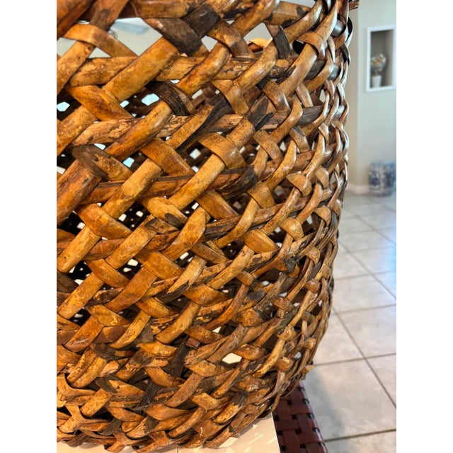 Vintage Oversized Tortoise Shell Burnt Bamboo Burl Floor Basket Planter For Sale - Image 4 of 10