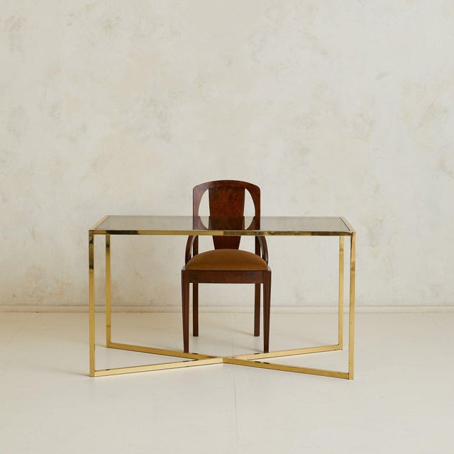 French Brass X-Base Desk with Smoked Glass Top, 1970s - 2 Available For Sale - Image 11 of 18