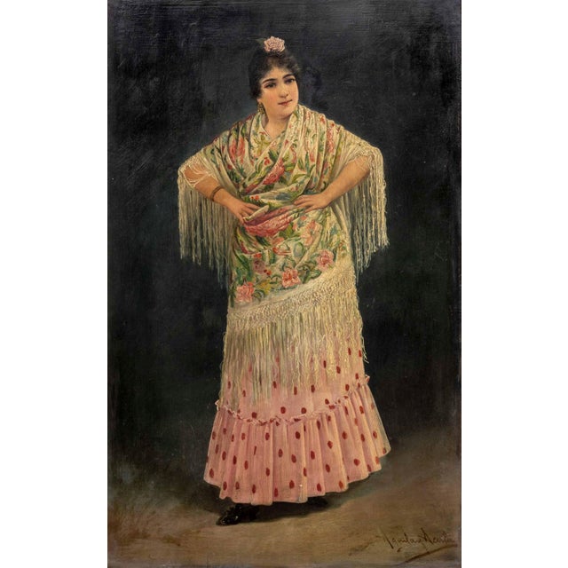 Adolfo Aguila Acosta (Spanish, 1860-1912), Portrait of a Woman Wearing a Floral Print Dress, Oil on Panel, signed lower...