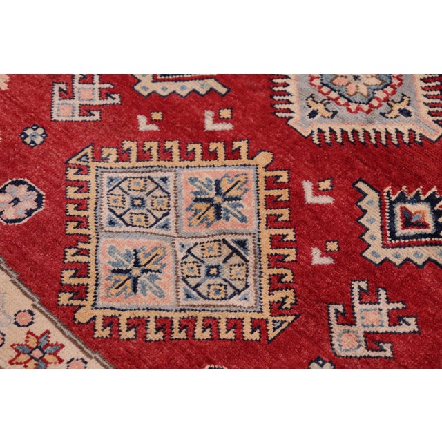 Shabby Chic Southwestern Kazak Light Blue/Beige Wool Round Rug- 9'0''x9'0'' For Sale - Image 3 of 9