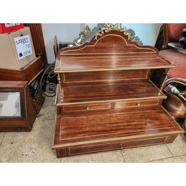 Napoleon III Writing Desk in Mahogany and Brass For Sale - Image 4 of 4