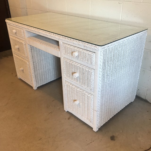 Vintage White Wicker Writing Desk Chairish