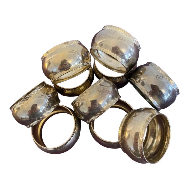 Vintage Kemp & Beatley Polished Brass Napkin Rings- Set of 10 For Sale