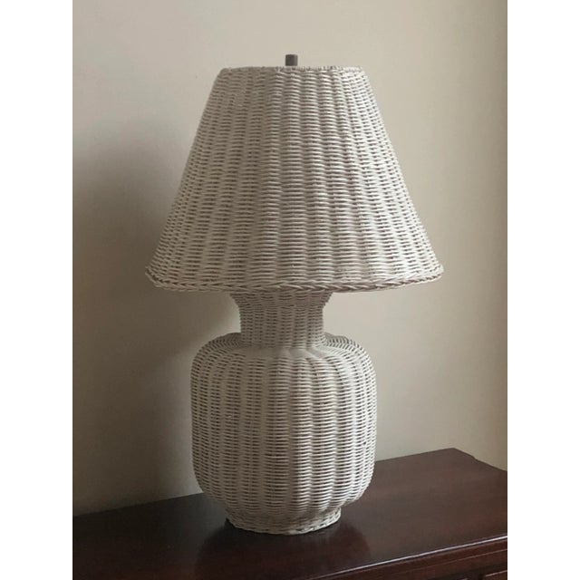 Vintage White Wicker Table Lamp & Original Shade For Sale - Image 13 of 13