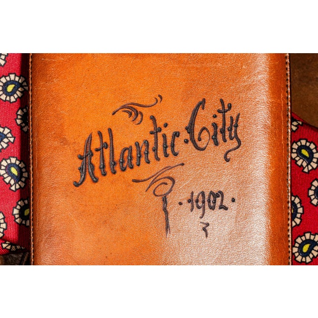 Fantastic Hand Tooled Antique Leather Cigar Case Knight Helmet Shield & Monogram Atlantic City New Jerse For Sale - Image 10 of 11