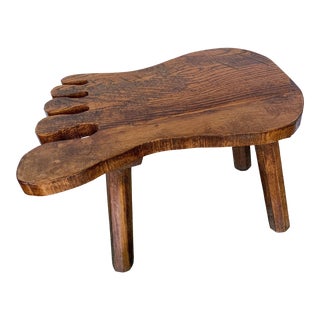 1960s Vintage Handmade Wooden Foot Shape Stool For Sale